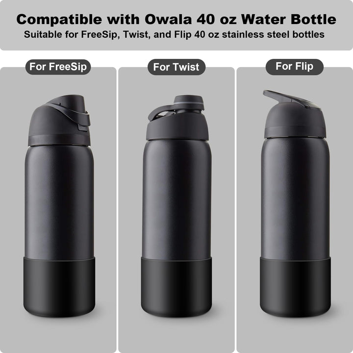 Alwenid 2PCS Silicone Water Bottle Boot for Owala 40 Oz, Anti-Slip Protective Sleeve Bottom Bumper Protector for FreeSip, Twist, and Flip Stainless Steel Water Bottles (Black)