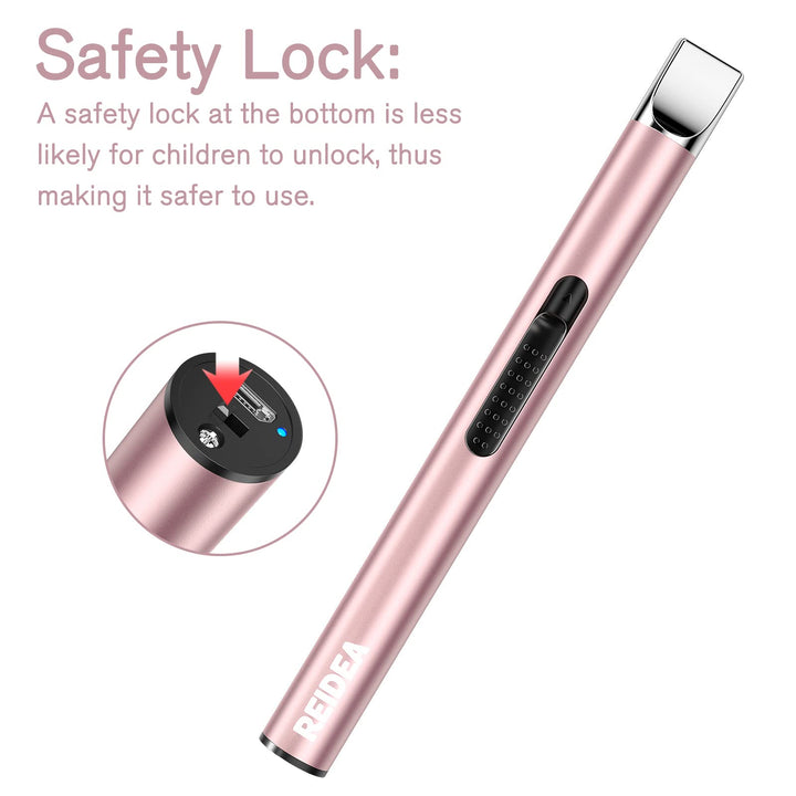 REIDEA Lighter S4 Electronic Candle Lighter USB Rechargeable with Security Lock, Windproof Fast Heat Sinking, Non-Slip Switch Electronic Lighter for Candle, Grill, Camping 2 Pack (Rose Gold + Black)