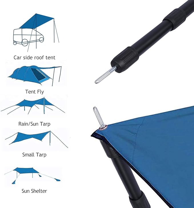 REDCAMP Aluminum Adjustable Camping Tarp Poles, Set of 2, 33.3in to 98.4in Telescoping Lightweight Tent Poles for Shelter, Hammock Rain Fly, Awning