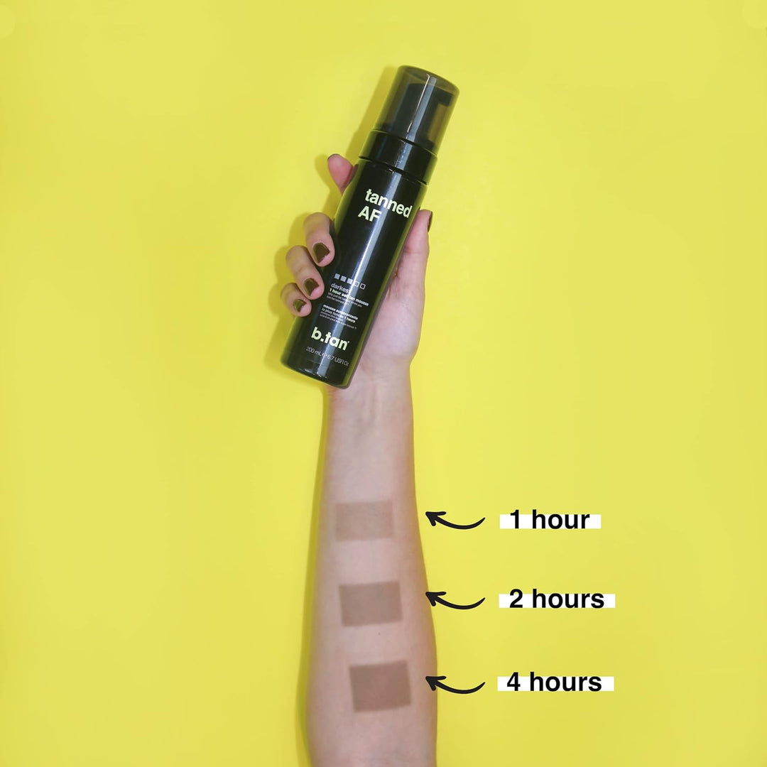 b.tan Dark Self Tanner Mousse – 1 Hour Express Sunless Tanning Foam | Vegan, Ultra Dark Glow, 6.7 Fl Oz