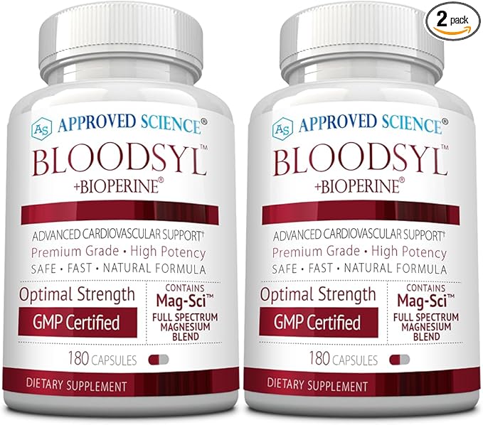 Approved Science Bloodsyl - Supports Blood Flow - Hawthorn Berry, Magnesium, BioPerine - Vegan - 180 Capsules - Pack of 2