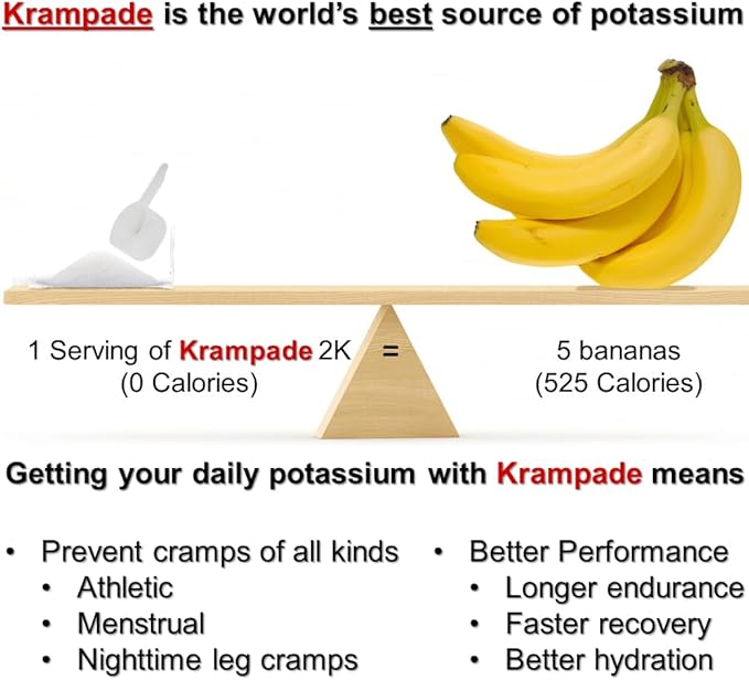 Electrolytes Powder Potassium Supplement - 2000 mg K+, >2X More Than Coconut Water | Cramp Relief and Prevention | Hydration Powder