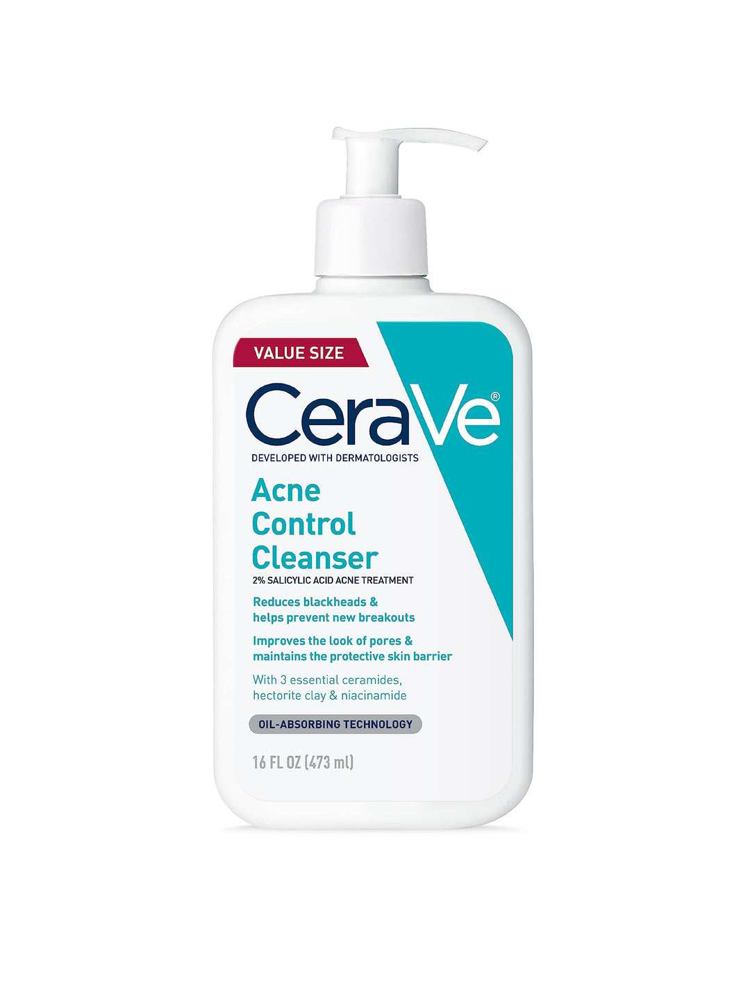 Cerave 2% Salicylic Acid Acne Face Wash - Purifying Clay Cleanser For Oily Skin