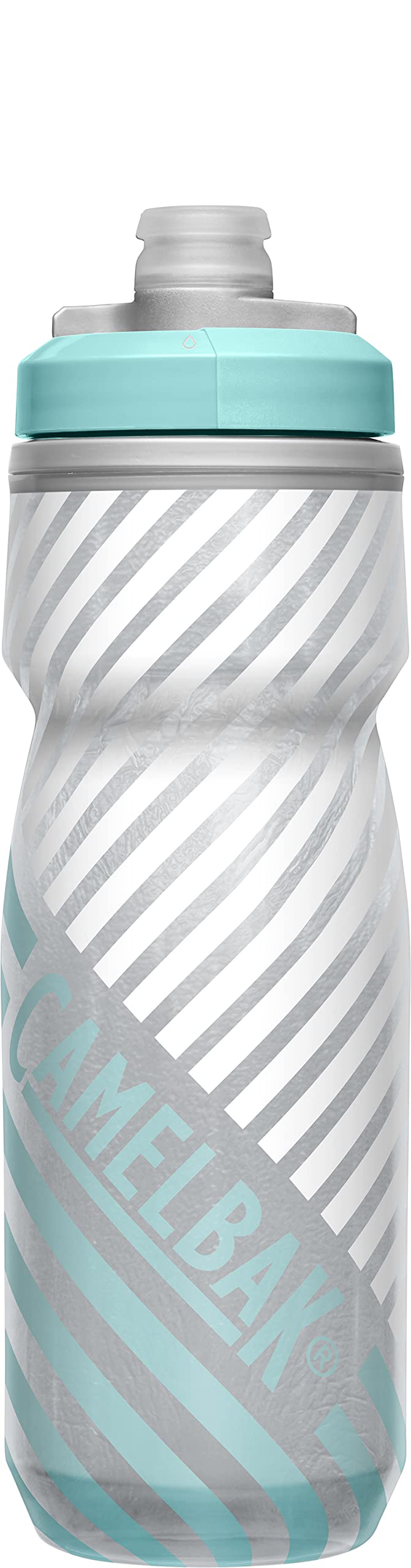 CamelBak Podium Chill Insulated Bike Water Bottle - Easy Squeeze Bottle - Fits Most Bike Cages - 21oz, Grey/Teal Stripe