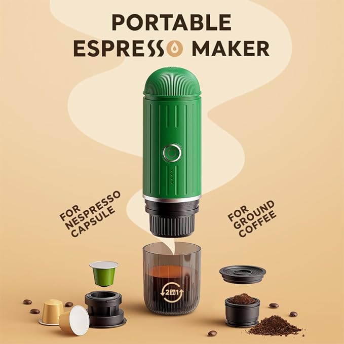 BENFUCHEN Portable Espresso Machine For Travel, USB-C Charging, Self-Heating Electric Espresso Maker, 19 Bar Mini Coffee Maker On the Go Camping Espresso Maker For Ground Coffee & NESPRESSOpods, Green