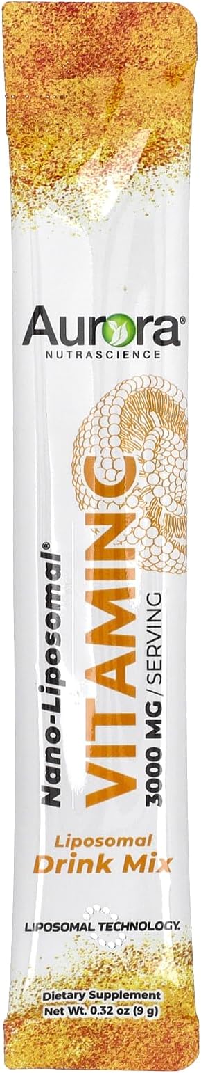 Aurora Nutrascience Nano-Pack Liposomal Vitamin C Powder Drink Mix, Immune Support, High Strength 3,000 mg Per Serving 10 Single Serve Packets, Orange