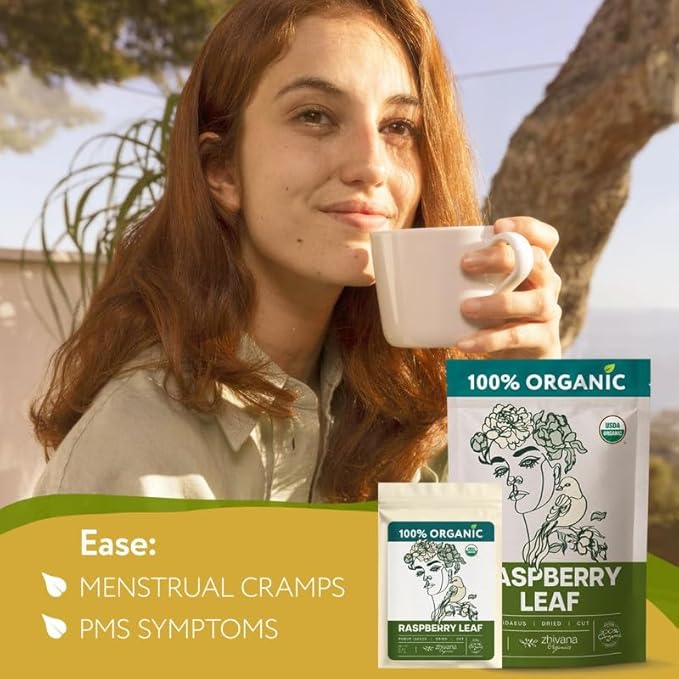 Red Raspberry Leaf Tea Organic – Loose Raspberry Leaves for PMS Symptom Relief, Healthy Women's Cycle, and Reproductive Health – 2 Ounces