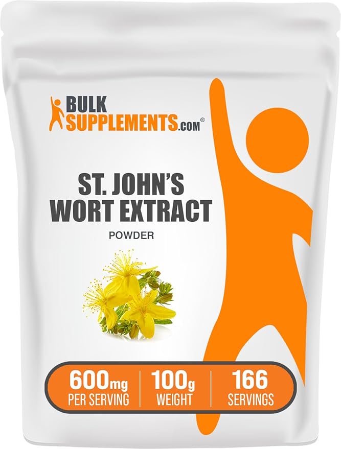 BulkSupplements.com St. John's Wort Extract - St. Johns Wort Supplement, Herbal Supplement for Mood - Vegan & Gluten Free, 600mg per Serving, 100g (3.5 oz) (Pack of 1)