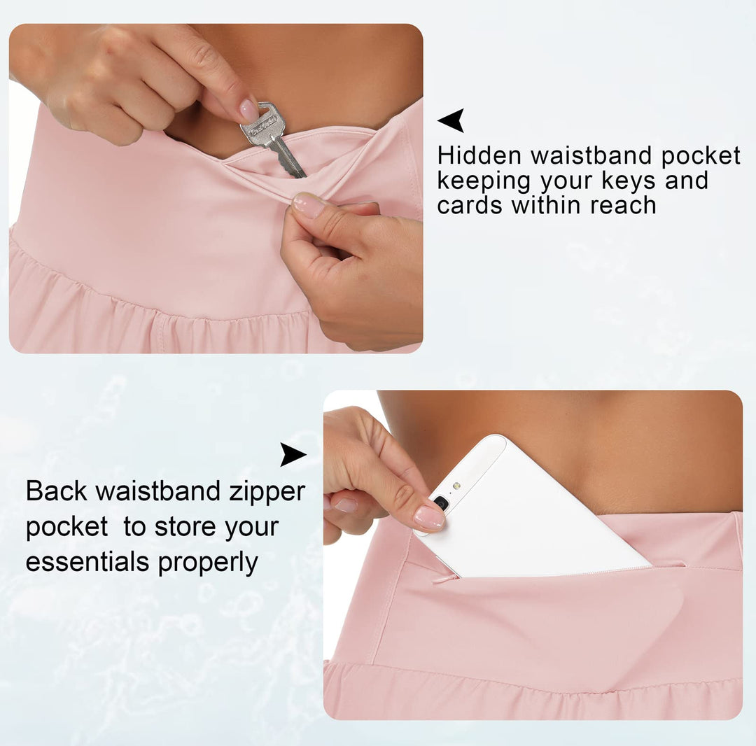 THE GYM PEOPLE Womens High Waisted Running Shorts Quick Dry Athletic Workout Shorts with Mesh Liner Zipper Pockets (Pink, X-Small)