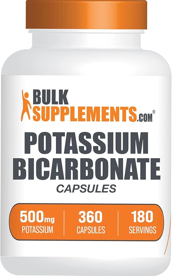 BulkSupplements.com Potassium Bicarbonate Capsules - Potassium Bicarbonate Supplement, 500mg of Potassium - Essential & Gluten Free, 2 Capsules per Serving, 360 Capsules (Pack of 1)