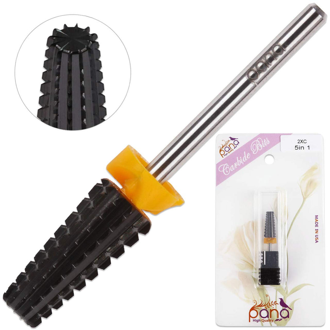 PANA Nail Carbide 5 in 1 Bit - Two Way Rotate use for Both Left and Right Handed - Fast remove Acrylic or Hard Gel - 3/32" Shank - Manicure, Nail Art, Drill Machine (Double Coarse - 2XC, Black)
