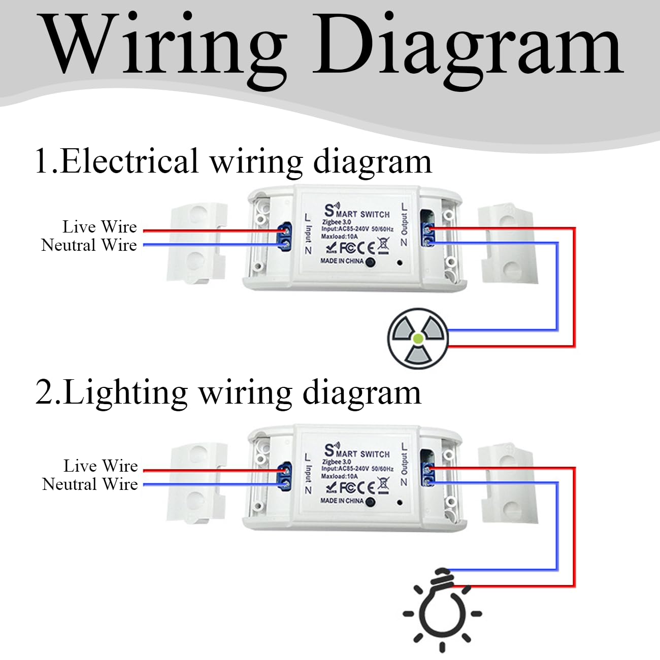 10A Smart WiFi Wireless Light Switch,Wi-Fi Light Switch Compatible with Alexa & Google Home & SmartThings,No Hub Required Support DIY Module