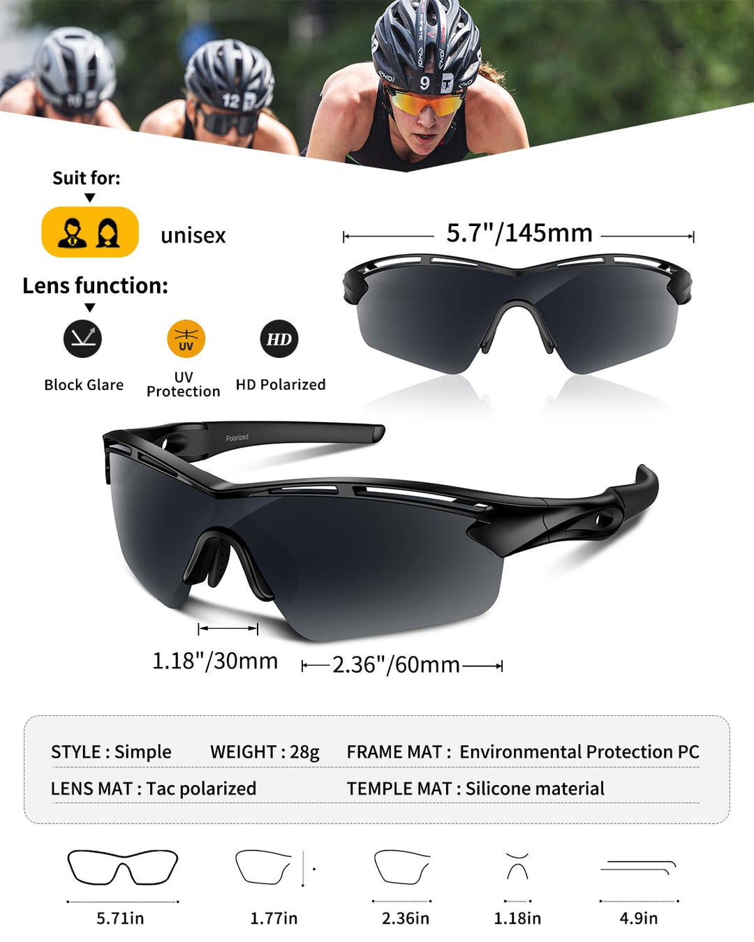 Polarized Sports Sunglasses for Men Women Youth Baseball Cycling Running Driving Fishing Tennis Golf Motor TAC UV400 TR90