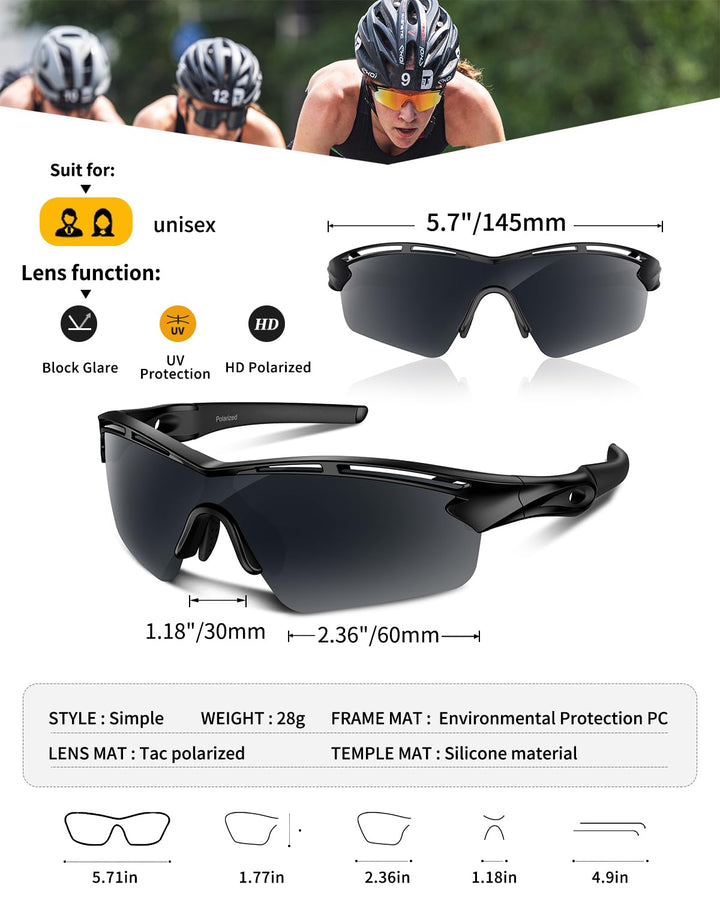 Polarized Sports Sunglasses for Men Women Youth Baseball Cycling Running Driving Fishing Tennis Golf Motor TAC UV400 TR90