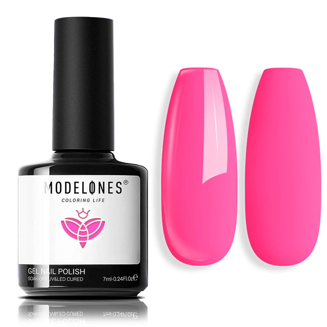 Modelones Pink Gel Nail Polish, 1 Pcs 15 Ml Pink Nail Polish Summer Hot Pink Gel Polish Bright Pink Neon Gel Polish Soak Off Nai