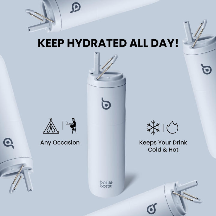 BOTTLE BOTTLE Insulated Water Bottle 24oz with Straw Lid and Handle for Sports Travel Gym Stainless Steel Water Bottles Double-Wall Vacuum Metal Thermos Bottles Leak Proof BPA-Free (Light Blue)