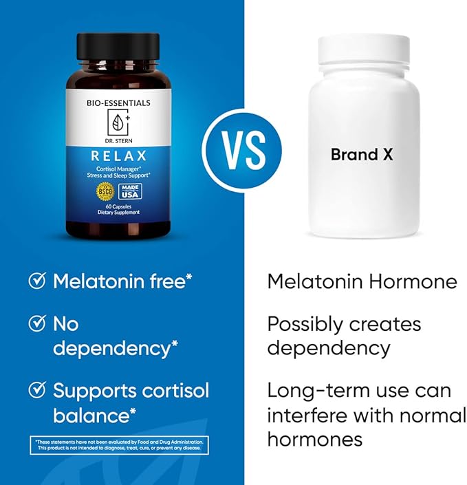 BIO-ESSENTIALS, Relax-Doctor formulated: Manages Stress, Promotes Deep Sleep, Improves Mood-W/Organic Holy Basil, Zinc, Magnesium, Vitamin B6, Magnolia Bark, L-Theanine, Vegan-Made in USA-60 Caps