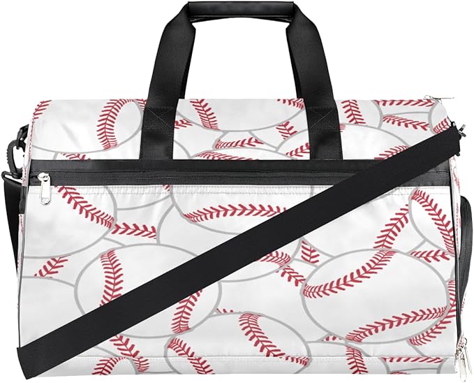 Sprot Baseball Dry Wet Depart Duffle Overnight Bag with Shoes Compartment & Wet Pockets, Water Resistant Weekender Travel Gym Pouch For Swim Gymnastics Ballet Sleepovers