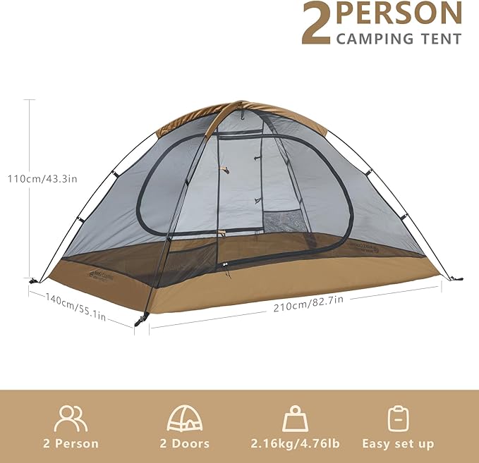 BISINNA Backpacking Tent 2 Person Lightweight Camping Tent Waterproof 3 Season with Aluminum Pole for Outdoor Mountaineering Hiking Travel