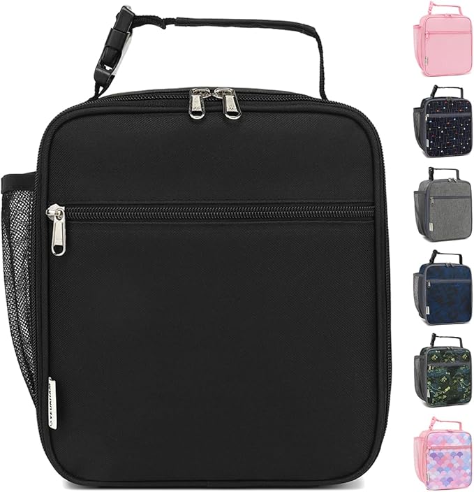 Lunch Box for Kids Boys Girls Men Women, Insulated Small Soft Cooler Lunch Bag Kit for School Work Picnic Travel - Reusable Portable lunchbox, Black