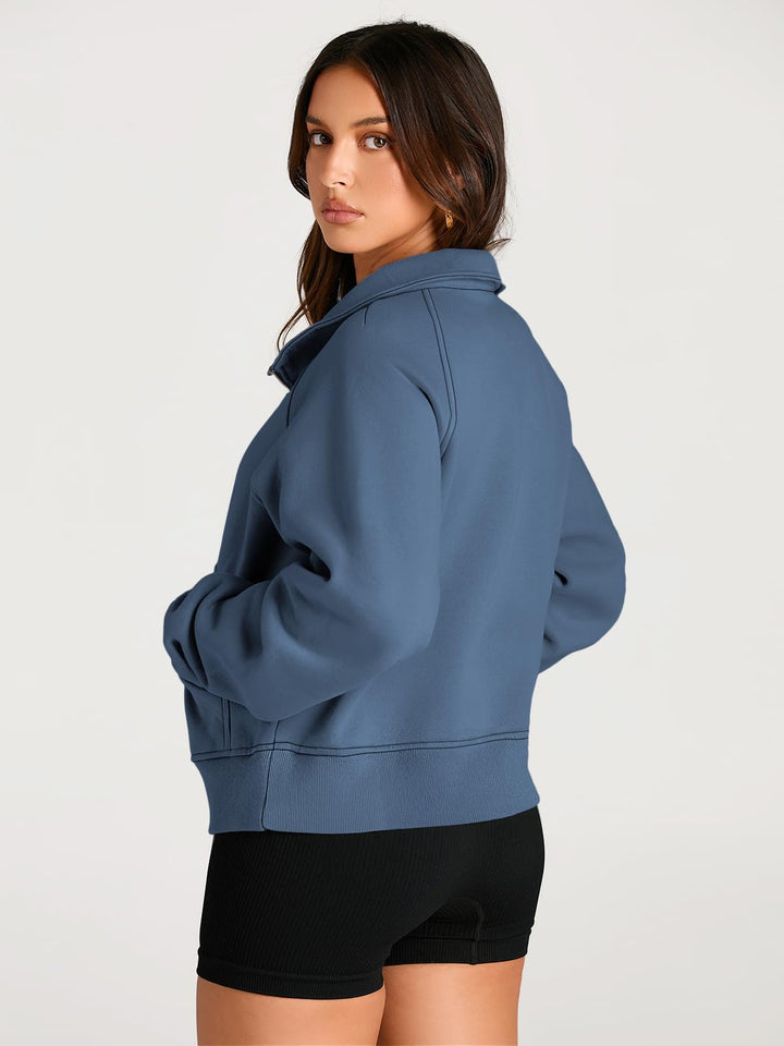 AUTOMET Womens Sweatshirts Half Zip Cropped Pullover Fleece Quarter Zipper Hoodies 2024 Fall Fashion Outfits Clothes Thumb Hole Blue