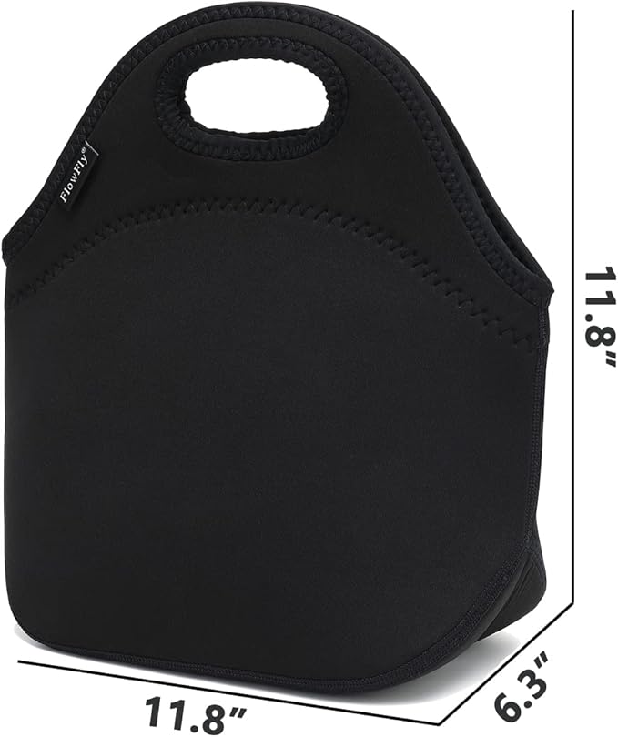 FlowFly Neoprene kids Lunch box Insulated Soft Bag Mini Cooler Thermal Meal Tote Kit for Boys, Girls,Men,Women,School,Work, Office,Black