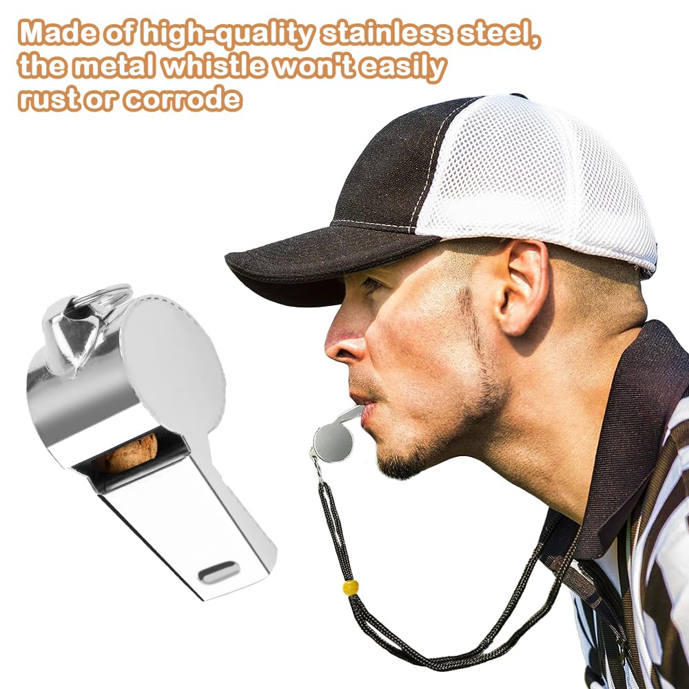 Bsofing 4 Pack Whistle, Coaches Whistle with Lanyard, Whistle for Coaches, Whistle for Teachers, Stainless Steel Sports Whistles, Loud Crisp Sound Whistles Great for Coaches, Referees, and Officials
