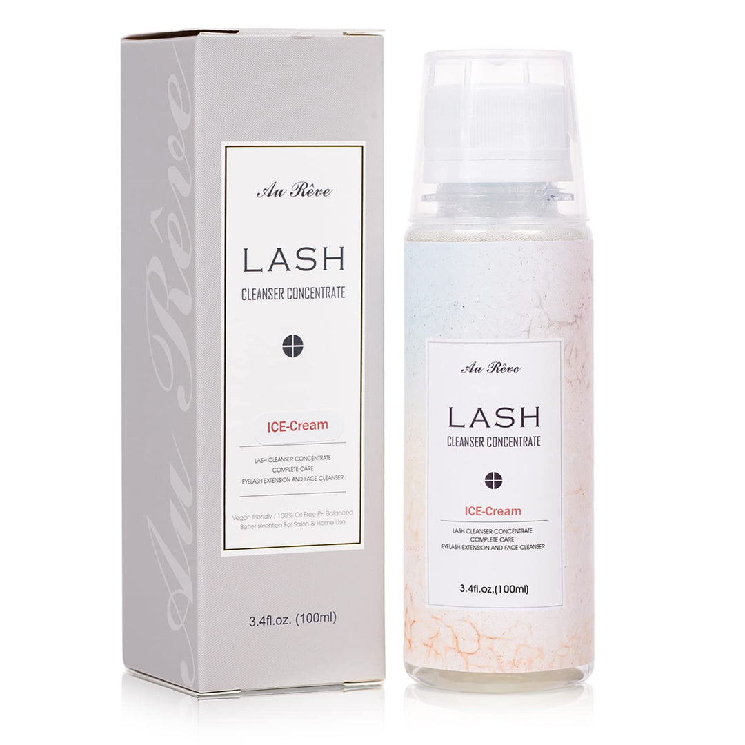 AuReve Lash Shampoo Concentrate 100 ml/3.4 fl.oz Lash Cleanser Concentrate Oil Free Eyelash Extension Shampoo for Salon Home Eyelash Care-Can Make 20 bottles of 60ml Lash Shampoo,Ice Cream