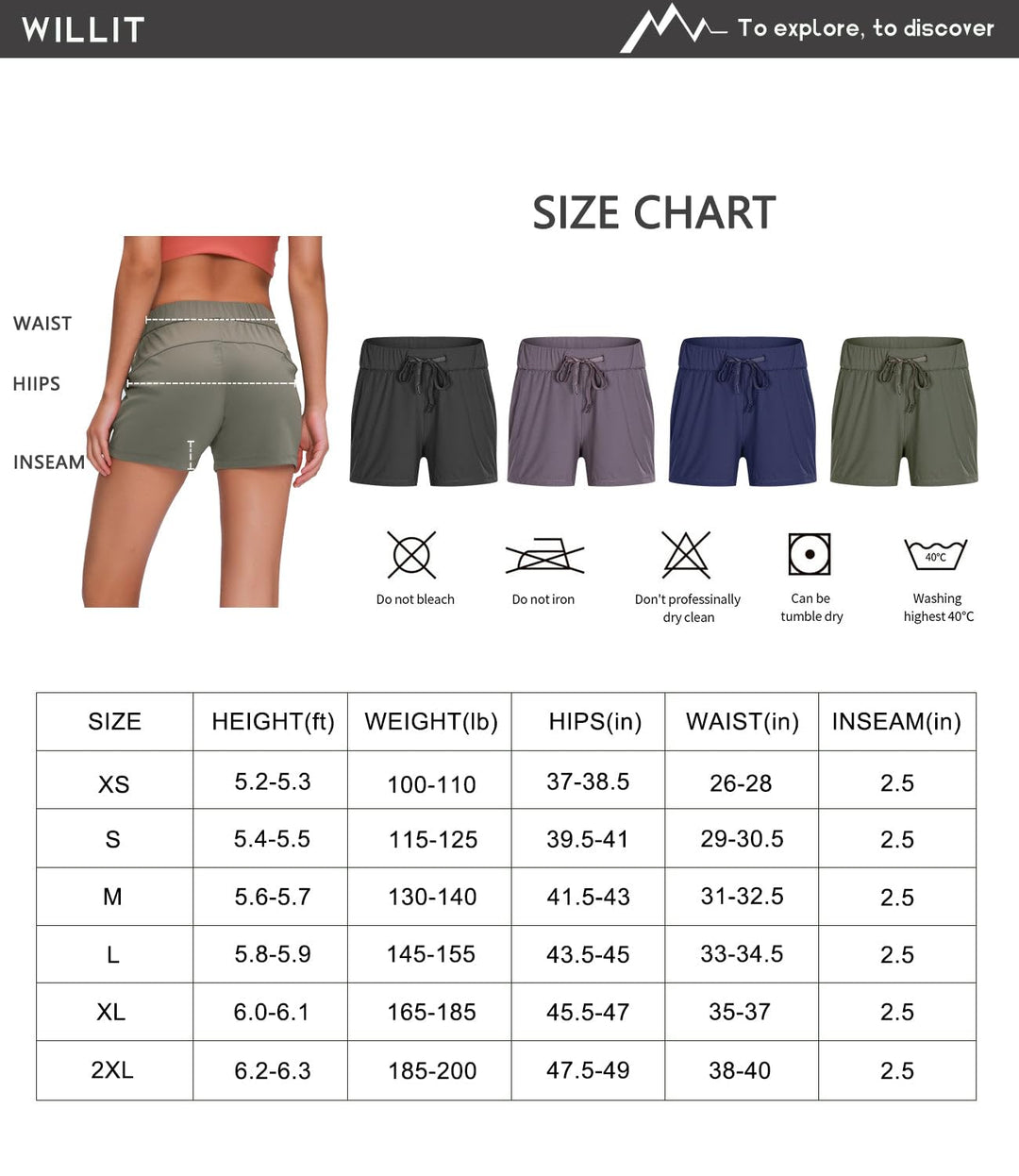 Willit Women's Shorts Hiking athletic Shorts Yoga Lounge Active Workout Running Shorts Comfy Casual with Pockets Grayish Purple XS