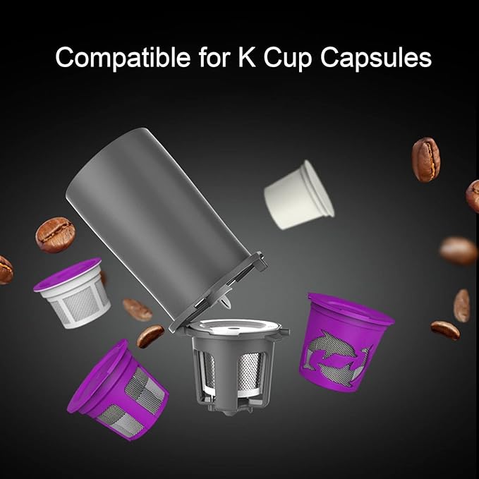 450ml Portable Drip Coffee Travel Mug, Side Leakage Proof Sharing Cup Lid Drip Coffee Machine with 3 Capsules for K Cup Capsules (Grey and White)