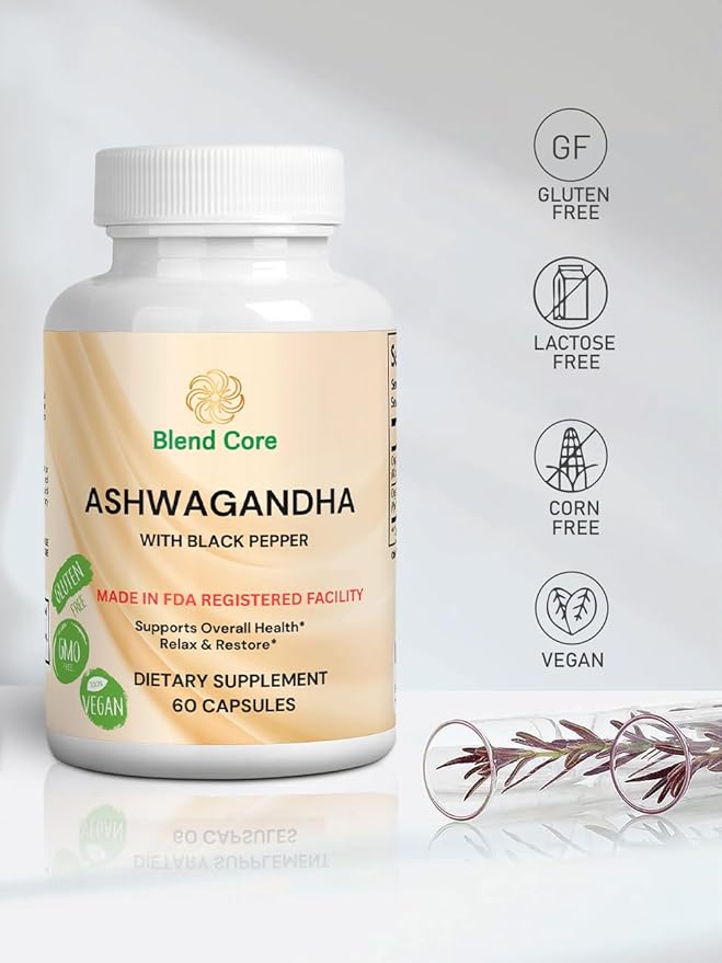 Ashwagandha with Black Pepper Ashwagandha Supplements – 60 Count Pure Ashwagandha Capsules for Immune Support, Energy Boost – Non-GMO Vegan Friendly Ashwagandha Complex