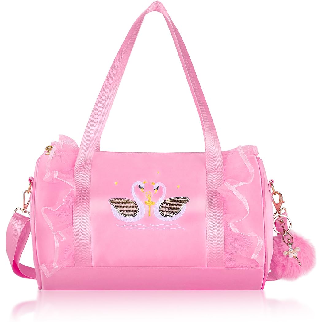 Moonmo Cute Ballet Dance Bag,Tutu Dress Bag, Waterproof Lightweight Ballerina Pink Dance Bag for Girls(Pink Swan)