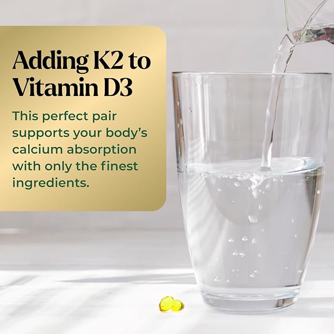 Vitamin D3 K2 Supplement | 5000 IU Vitamin D3 & 100 mcg Vitamin K2, 2 in 1 Vitamin D with K2 Complex Softgels, Support Immune, Heart, Joint, Teeth & Bone Health, Easy to Swallow, Non-GMO, 240 Softgels