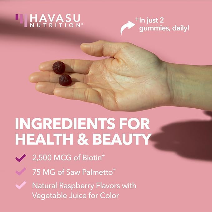 Saw Palmetto for Women with 2500mcg Biotin - DHT Blocker and Hair, Skin, Nail Health Gummies - 120 Count - Supports Stronger and Fuller Looking Locks and Radiant Skin - Vegan, Non-GMO, 2 Month Supply