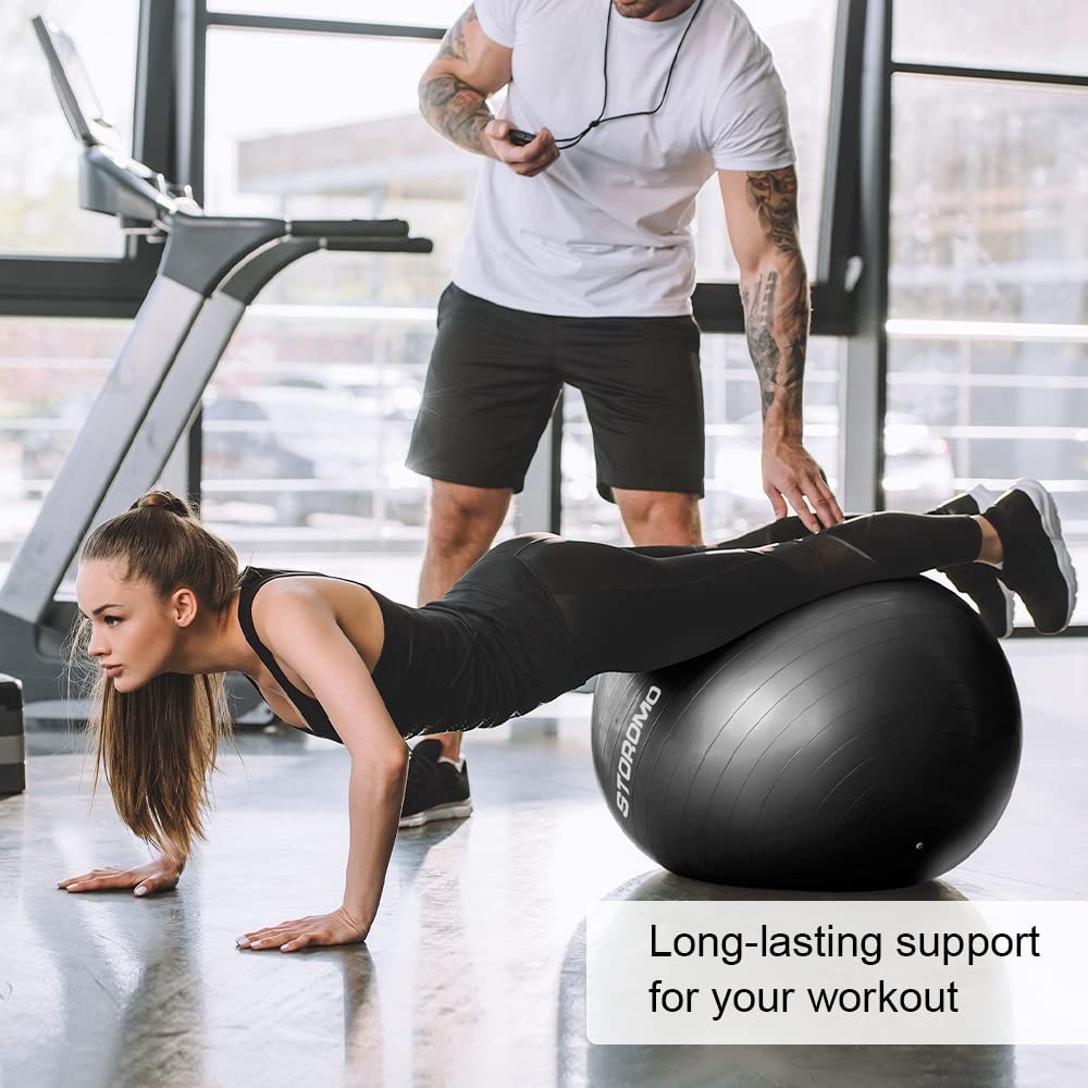 STOROMO Exercise Ball,Yoga Ball(with Exercise Tutorial)，Extra Thick Non-Slip,Holds 2500 lbs, Workout Ball for Pregnancy Birthing and Balance Stability (Black, 85cm/33.4in)