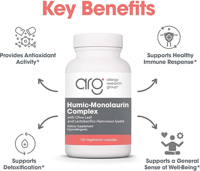 Allergy Research Group Humic-Monolaurin Complex - Immune System Support, Humic Acid Supplements, with Olive Leaf, Vegetarian Capsules - 120 Count