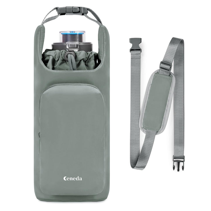 Ceneda Water Bottle Carrier Bag with Phone Pocket 32oz 40oz Tumbler Insulated Water Bottle Holder with Adjustable Shoulder Strap Carrier Sling Bag (Grey)