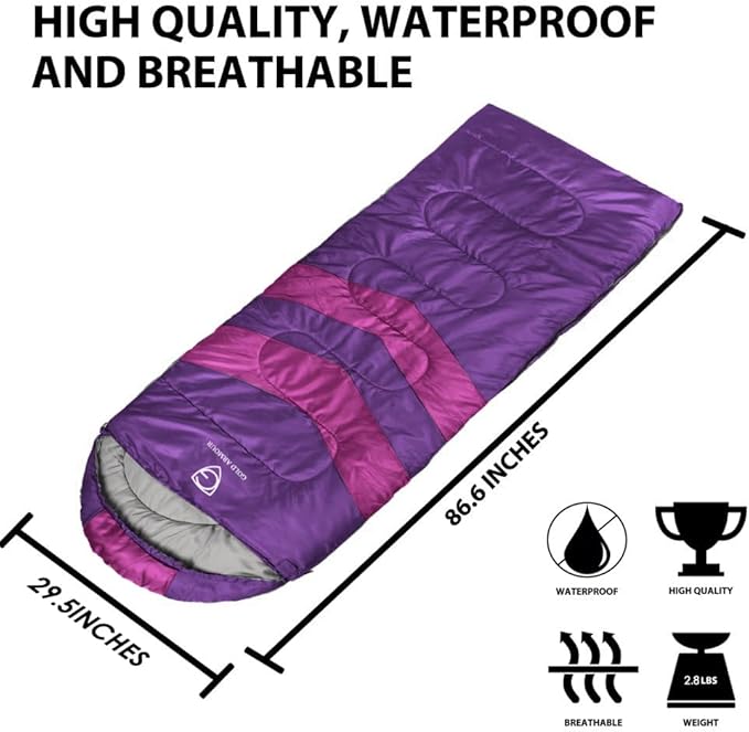 Gold Armour Sleeping Bags for Adults Cold Weather & Warm - Backpacking Camping Sleeping Bag for Kids 10-12, Girls, Boys - Lightweight Compact Camping Essentials Gear Accessories, Right Zipper