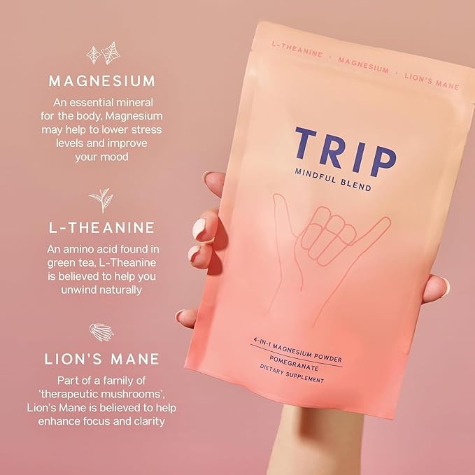 4-in-1 Magnesium Powder with L-Theanine & Lion’s Mane, Sugar Free Magnesium Supplement for Adults, 250mg Magnesium per Drink Mix Serving, Pomegranate Orange Blossom, 1 Bag - 30 Servings