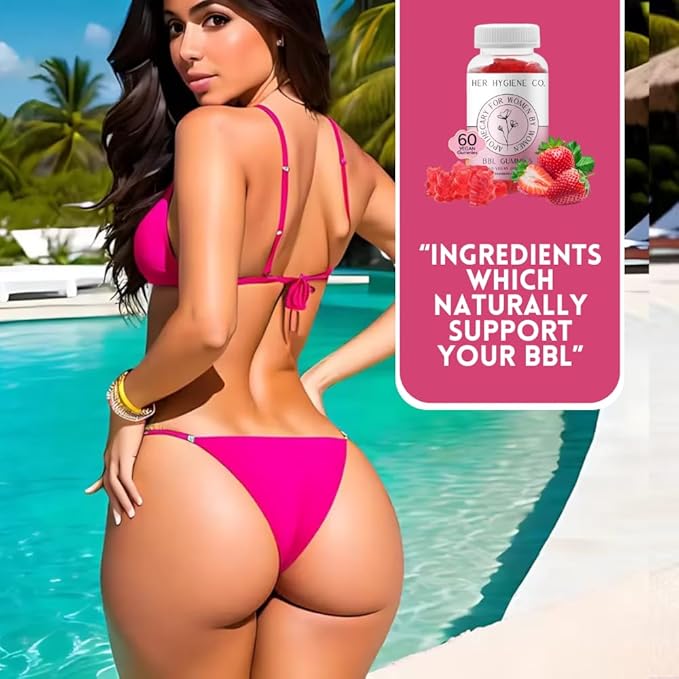 Big Booty Enhancer Gummies for Women, Glute Boost Multivitamin for Bigger, Firmer Curves & Workout Support, Butt Enhancing Gummy, Strawberry-Flavored Vegan 60 Gummies