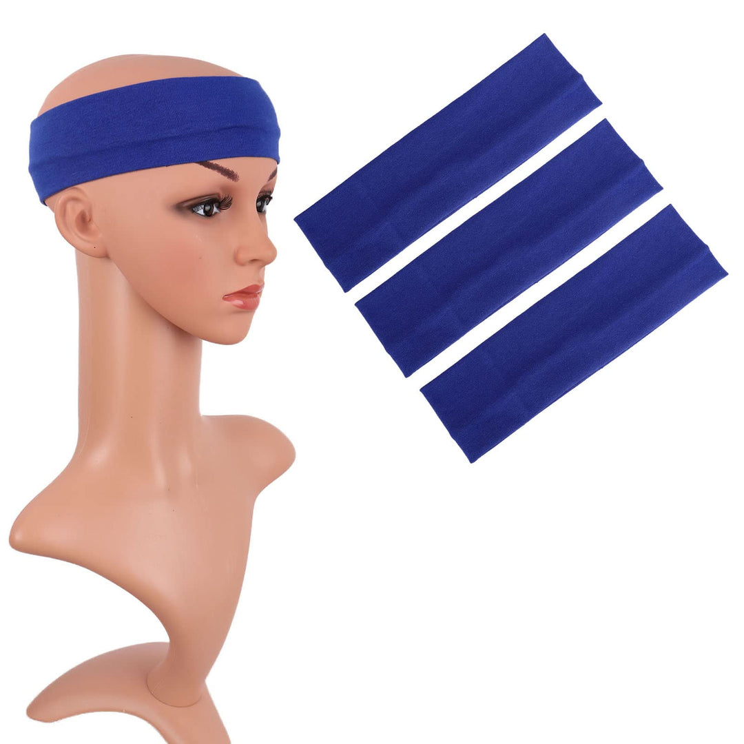 Mapofbeauty 3 Pack Yoga Headbands Stretchy Cotton Head Band Hairwarp Sports Running Exercise Gym (Blue)