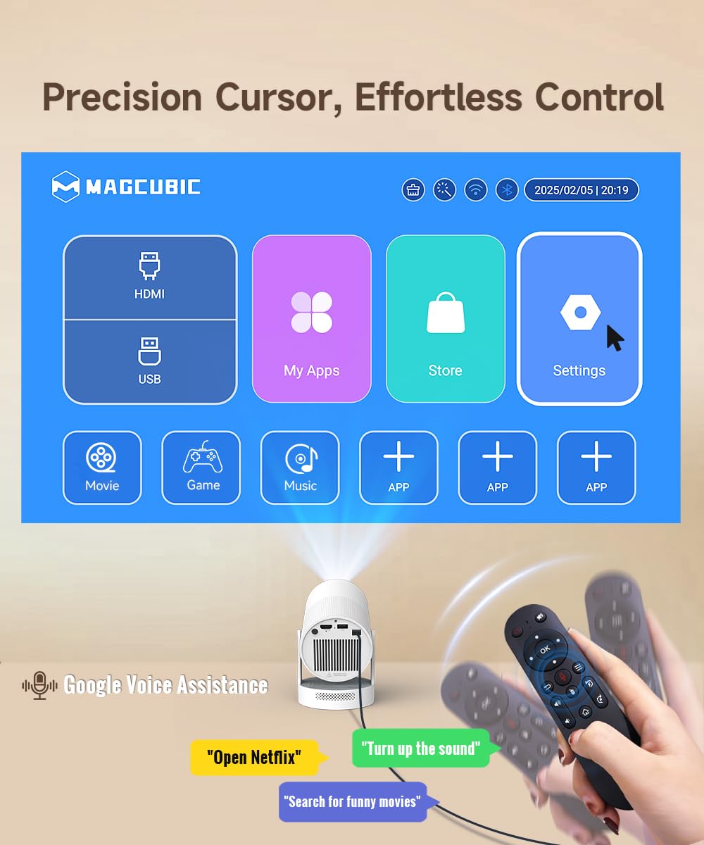 【Electric Focus】 Magcubic Mini Projector 4K Support, Portable Projector with WiFi 6 and Bluetooth 5.4, Smart Proyector, 5W Soundbase Speaker, 180° Rotation for Home Theater HY300 Ultra