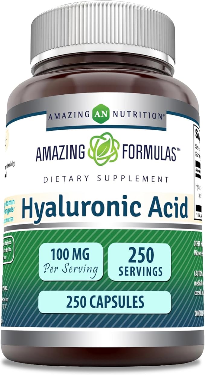 Amazing Formulas Hyaluronic Acid 100mg 250 Capsules Supplement | Non GMO | Gluten Free | Made in USA