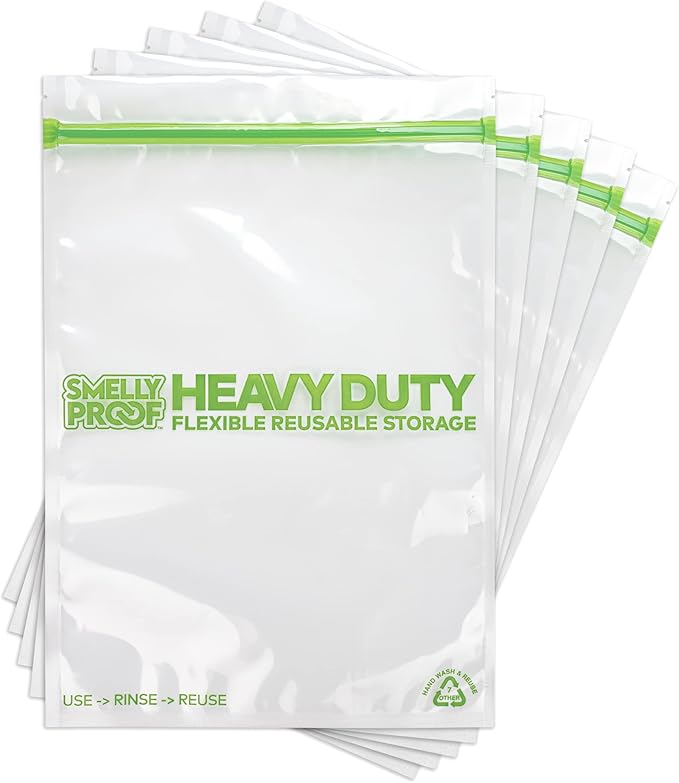 Smelly Proof 50 PACK, Heavy Duty 5mil Thick REUSABLE Food Freezer STORAGE BAGS, Extra X-Large, US-Made, Non-Silicon, No PEVA, BPA FREE, Dishwasher-Safe, Triple Zip, XXL 2-Gallon 12" x 16" - 50 pcs