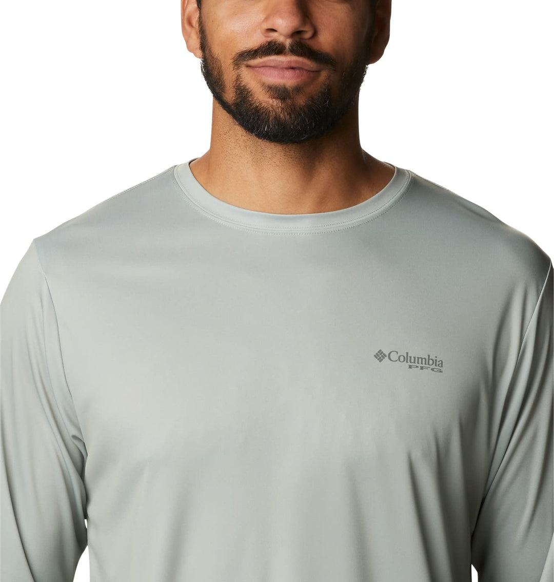 Columbia Men's Terminal Tackle PFG Fish Triangle Long Sleeve, Safari/Bass, Small