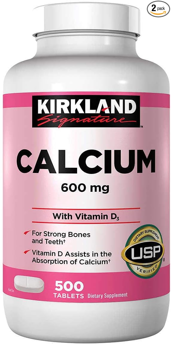 Kirkland Signature Calcium 600 mg. with Vitamin D3, 500 Tablets (2 Pack)