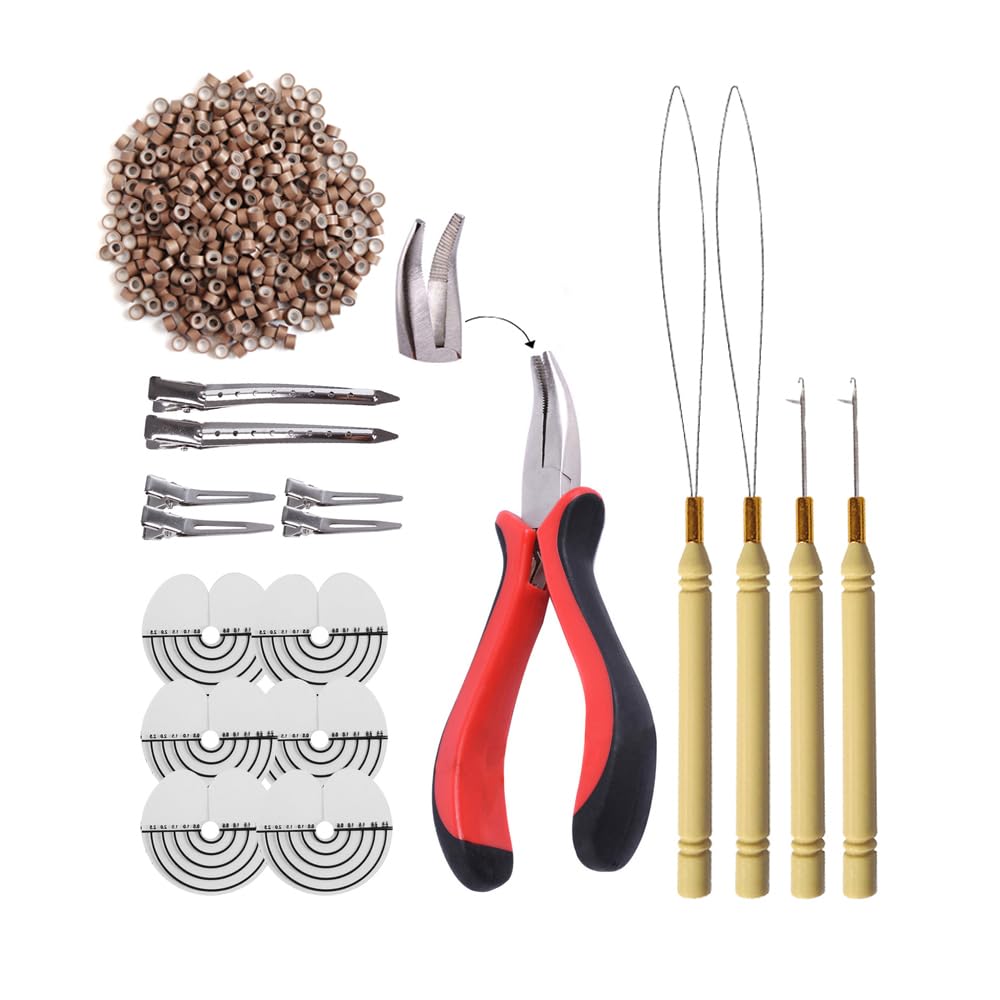 500Pcs Micro Silicone Rings Beads Hair Extensions Kit:I-Tip Hair Pliers, Micro Pulling Hook Needle, Loop Threader And Micro Sili