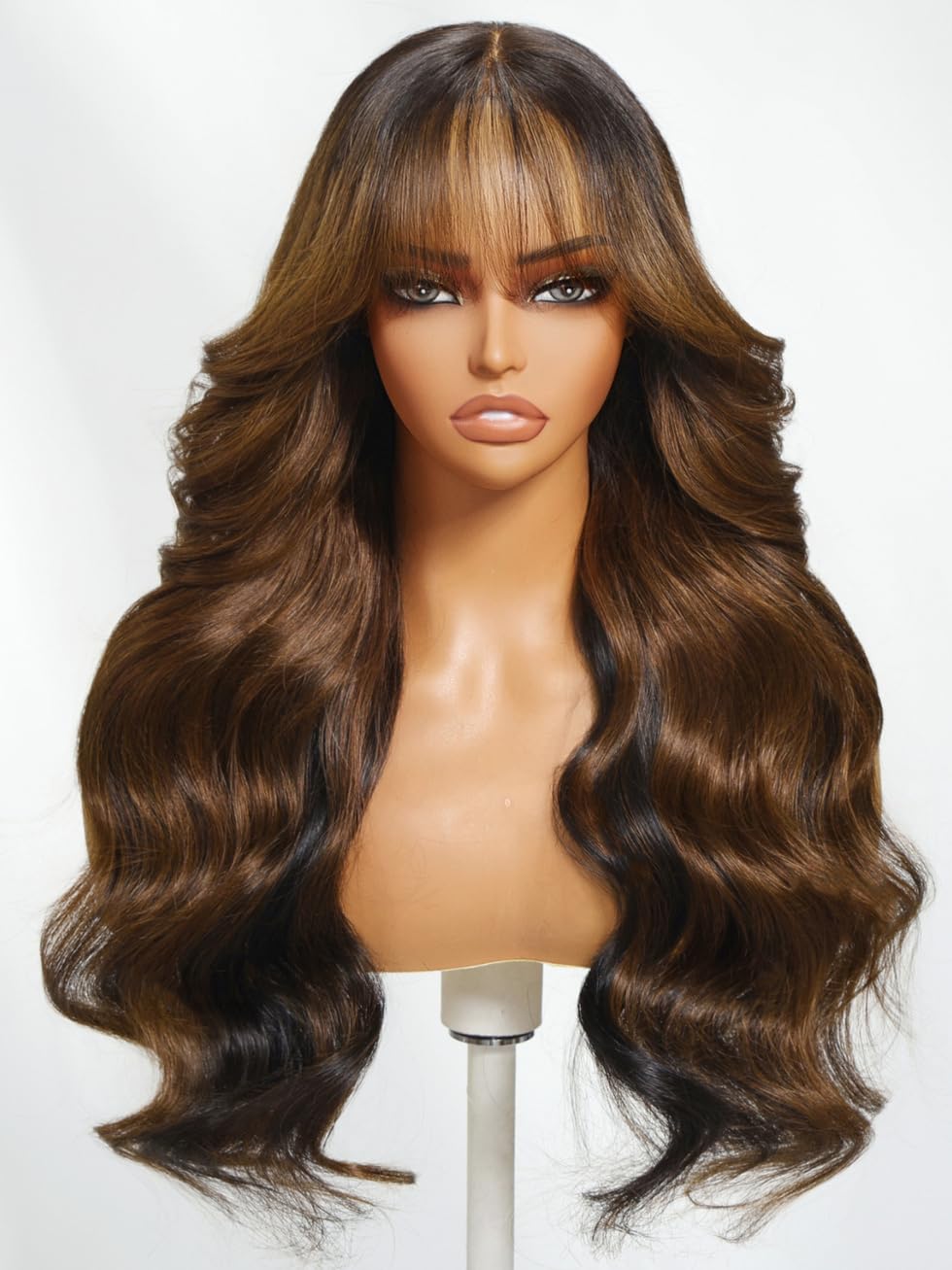UNICE Chocolate Brown Curtain Bangs Wig Loose Wave 7x5 Lace Front Bye Bye Knots Pre Everything Glueless Wigs Human Hair Pre Plucked Pre Cut Bleached Knots Ready to Wear Wig 180% Density 14 inch