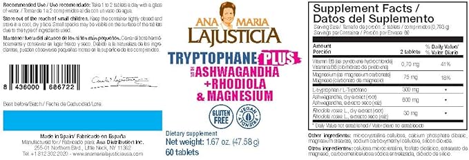 Ana María Lajusticia TRYPTOPHANE Plus ASHWAGANDHA+RHODIOLA&Magnesium 60 TABS