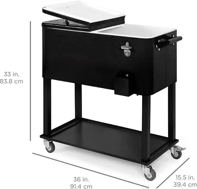 Best Choice Products 80-Quart Outdoor Steel Rolling Cooler Cart w/Ice Chest, Bottle Opener, Catch Tray, Drain Plug, Locking Wheels